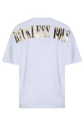 Beyaz Gold Baskılı Oversize T-shirt 2yxe2-45992-01 2YXE2-45992