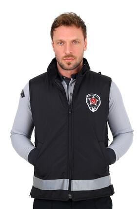 ModaCanel Moda Canel Yeni Tip Güvenlik Erkek Siyah Yelek Armalı Baskılı