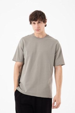 Relaxed Basic Organik Pamuklu Kumaş Yırtmaç Detaylı T-shirt Haki M1555