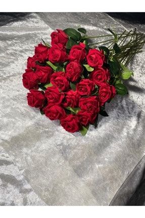 Buket kadife Gül 20 Adet 50 Cm Kırmızı Gerçek Görünümlü Yapay Çiçek CT3047