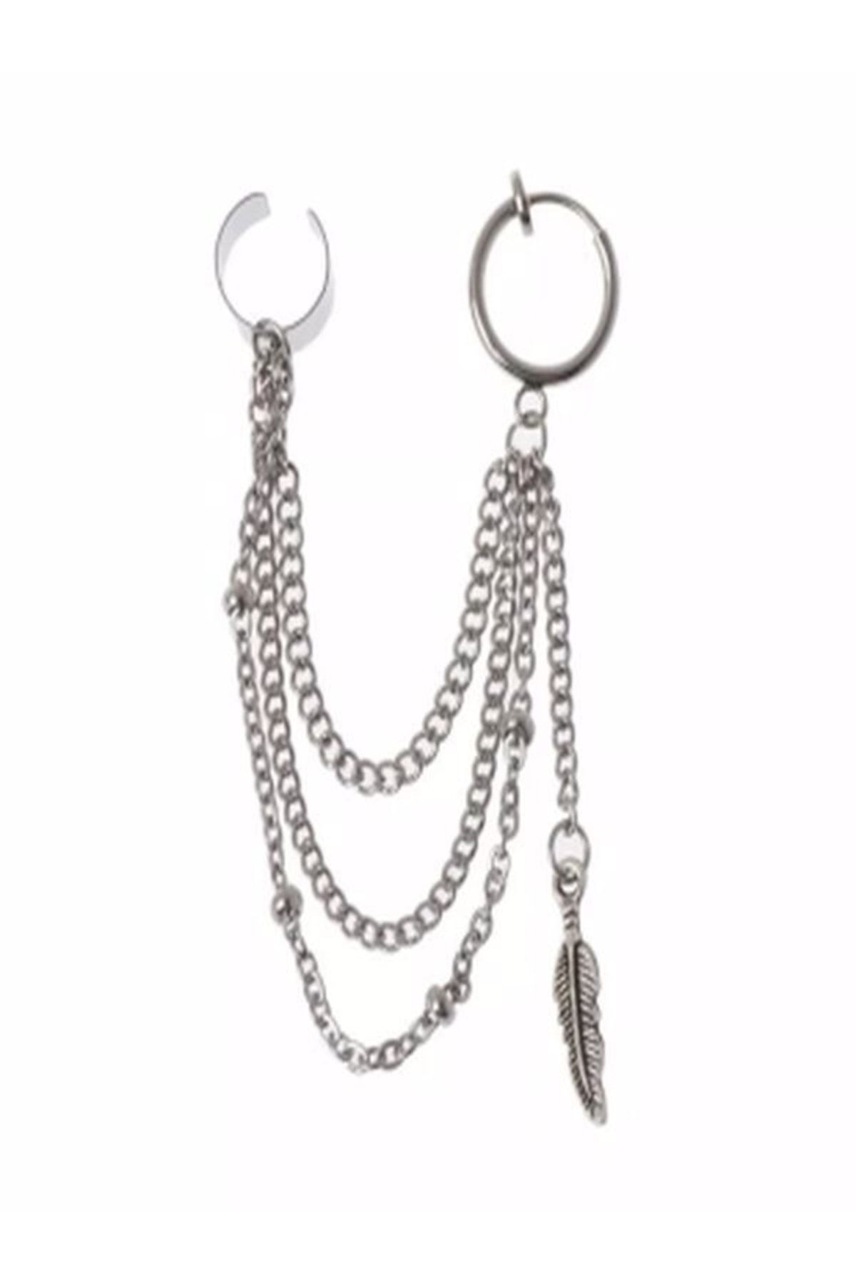 TakıConcept-Kpop Suga Jimin Two Non-Perforated Feather Dangle Earrings 2