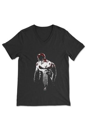 Daredevil Siyah V Yaka Tişört Unisex T-shirt 7163WUV