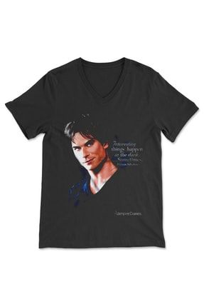 The Vampire Diaries Siyah V Yaka Tişört Unisex T-shirt 13117WUV