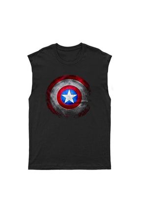 Captain America Siyah Kesik Kol Tişört Unisex Kolsuz T-shirt 7122WKK