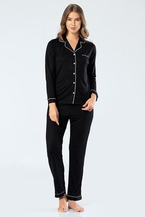 Kadın Düz Renk Uzun Kol Gömlek Pijama Takım ECIT3R3N59