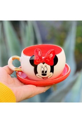 Minnie Mouse Çay Fincanı Kırmızı Seramik El Yapımı BSK-MCF02
