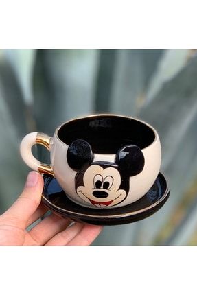 Mickey Mouse Çay Fincanı Siyah Seramik El Yapımı BSK-MCF01