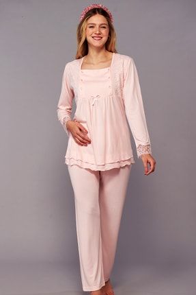 Dantelli Lohusa Pijama Takım Pudra 6206