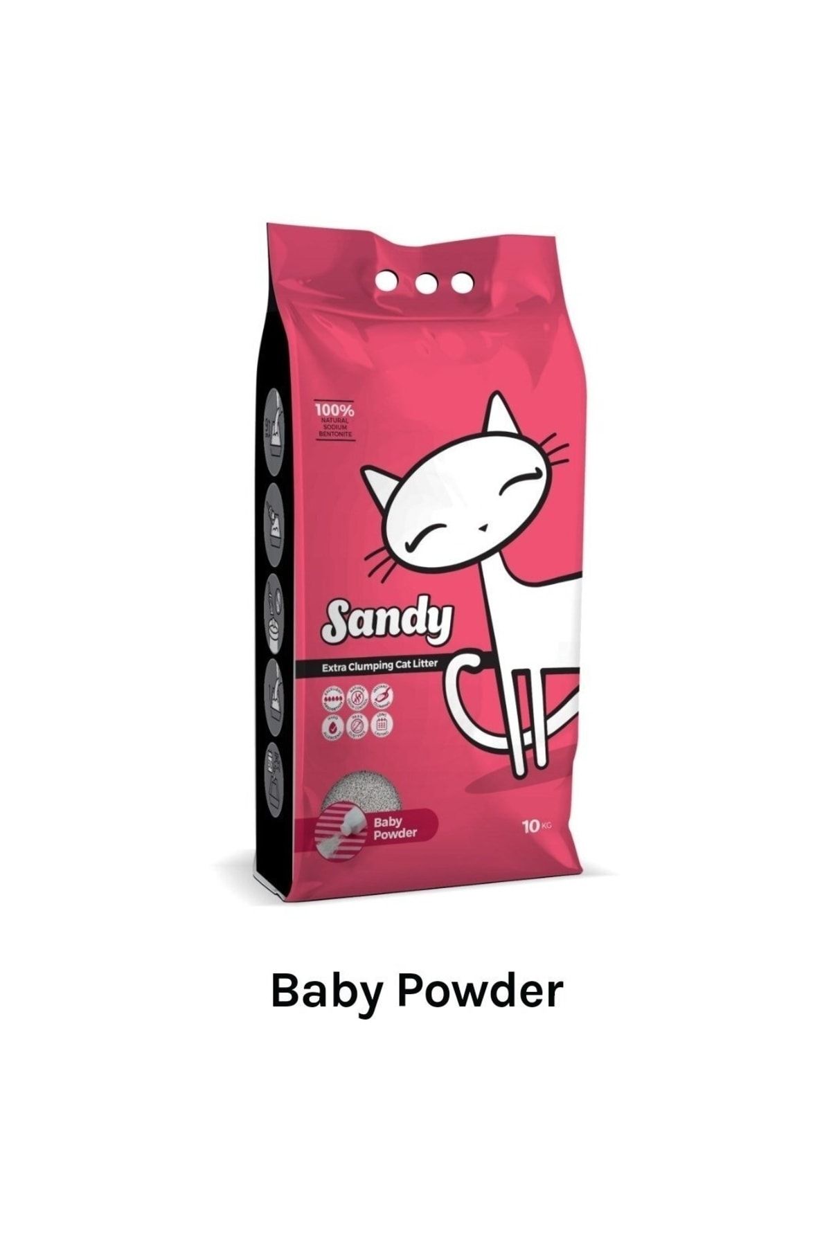 Sandy Sodyum Bentonit Ultra Topaklaşan Bebek Pudralı Doğal Kedi Kumu 10 Kg