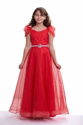 Yeni Tasarım Kız Çocuk/genç Sim Ve Tül Detaylı Abiye Elbise Mezuniyet/düğün 5315 Renk Kırmızı 10-14