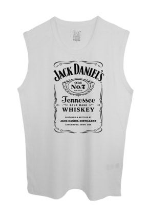 Erkek Kolsuz Beyaz T-shirt Jack Daniels Dijital Baskılı RFDTS013