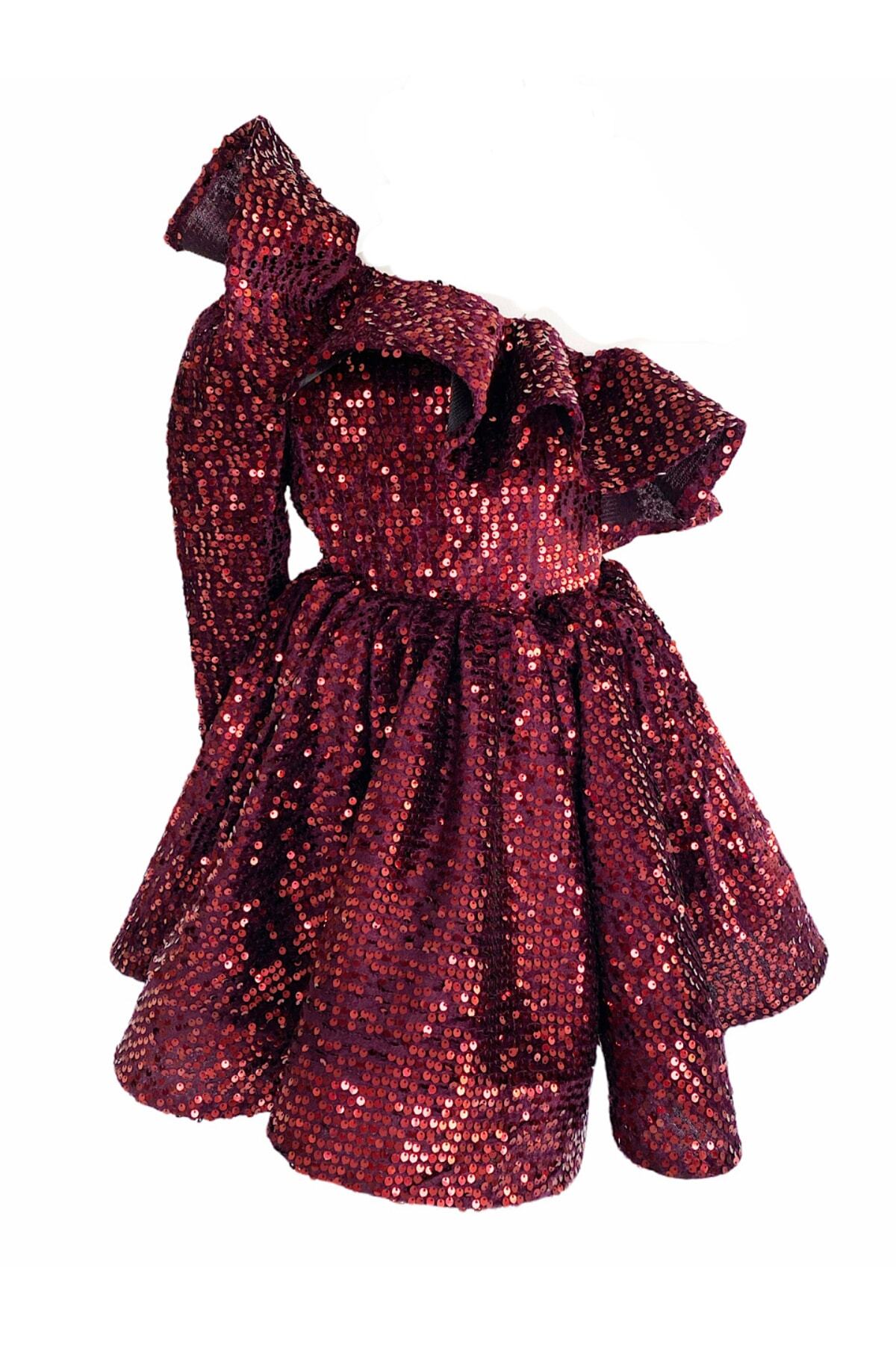 zühre balaban Bordo Tek Omuz Kadife Kız Çocuk Abiye Elbise Girl Dress Toddler Dress