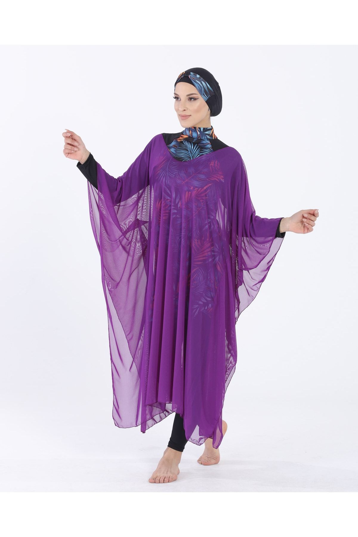 Vawensea Женский купальник-хиджаб с V-образным вырезом Кафтан Парео Фиолетовый 2210
