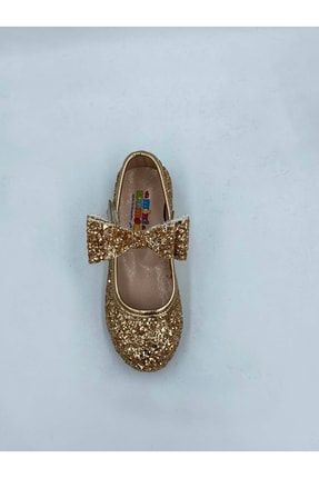 Kız Çocuk Simli Bakır Pudra Taşlı Fiyonk Detaylı Babet Ayakkabı SS1312B