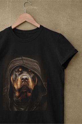 Siyah Renk Rottweiler Köpek Baskılı Tişört rot001