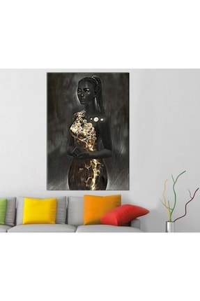 Sraf14 - Siyah Ve Altın Makyajlı Kadın Ve Altın Renkli Elbise Kanvas Tablo sraf14