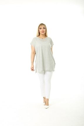 Kadın Büyük Beden Salaş Model Yandan Yırtmaçlı Pamuklu Kumaş Bluz sal09-şmk-098765