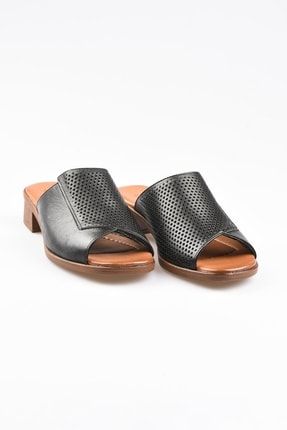 22986013-1 Hakiki Deri Kısa Topuklu Günlük Spor Klasik Bayan Sandalet Terlik Ayakkabı B22Y.TRL003