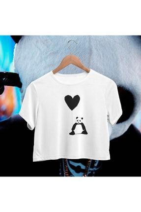 Crop-top Kalpli Panda Baskılı Yarım Tişört PLBCR000308