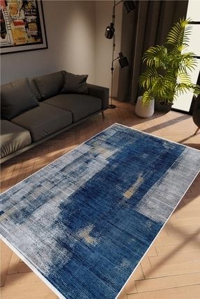 Salon Halısı Doku Eskitme Lacivert Gri Mavi Kaydırmaz Kesme Yıkanabilir Ince Halı Tüysüz Kilim 10POST6791987982974