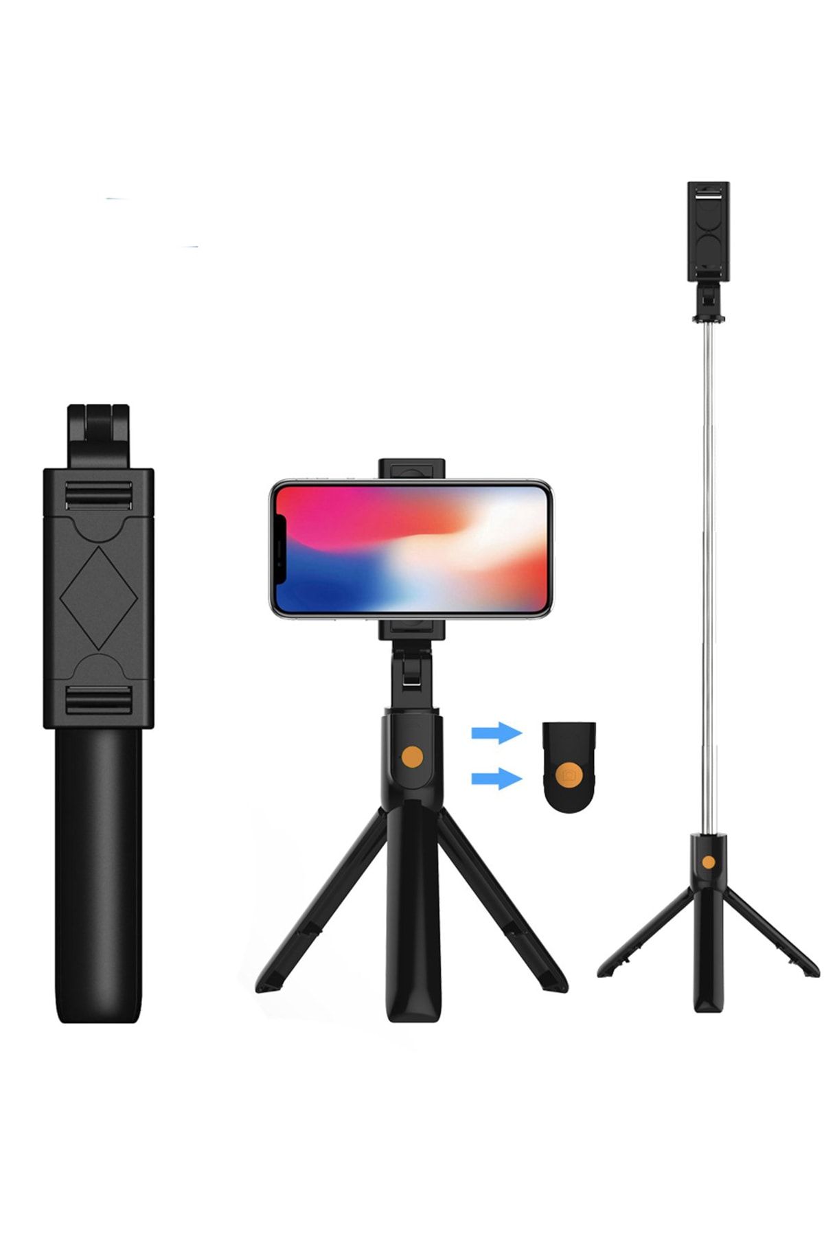 Tripod Selfie Çubuğu Bluetooth Kumandalı Telefon Tutucu