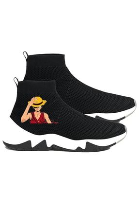 Siyah - Anime One Piece Luffy Çorap Design Sneaker Spor Ayakkabı Artdesignn24