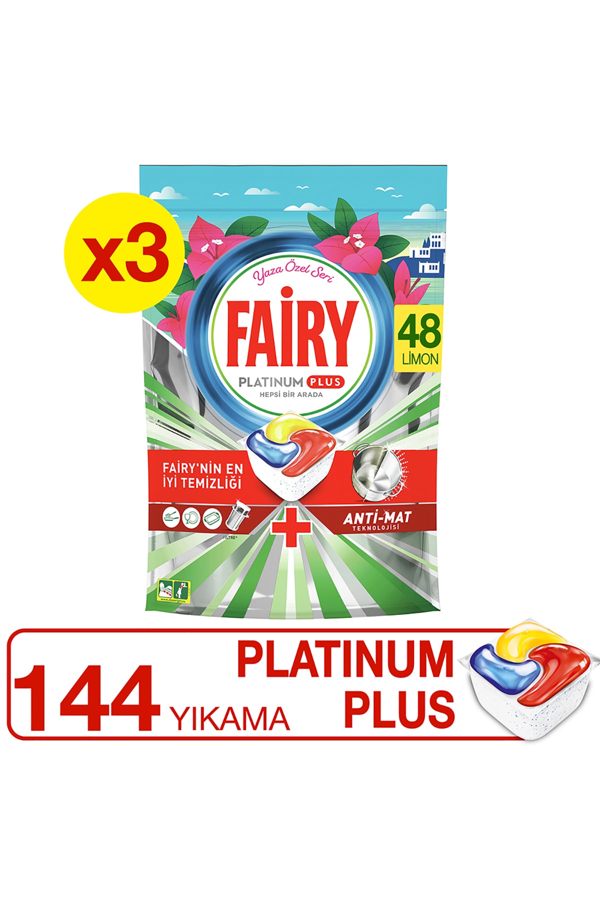Fairy Platinum Plus 144'lü Yaza Özel Bulaşık Makinası Tableti /kapsülü (48X3)