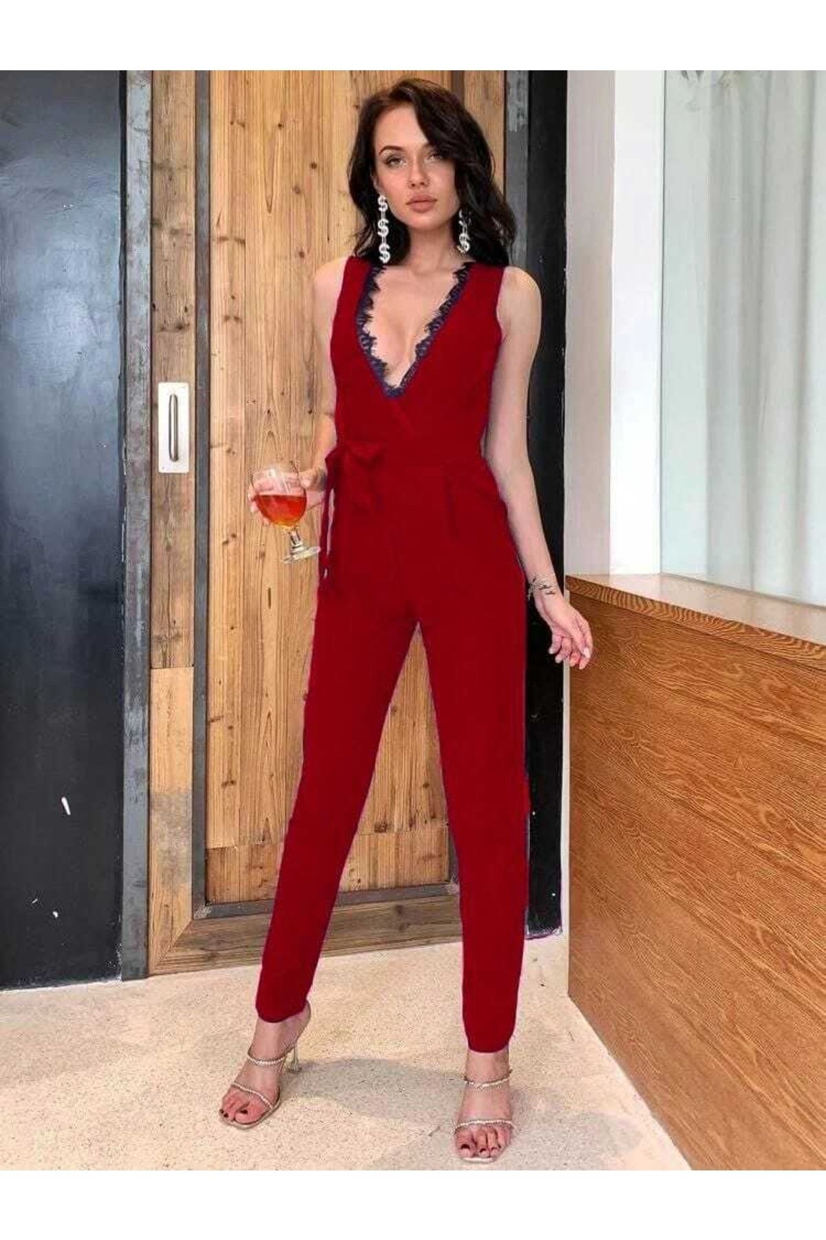 Red jumpsuit with belt online