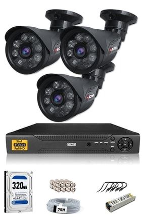3 Kameralı Set - 5mp Sony Lensli Full Hd Gece Görüşlü Güvenlik Kamerası Sistemi - Cepten Izle DS-2015HD-SET3-320-BLACK