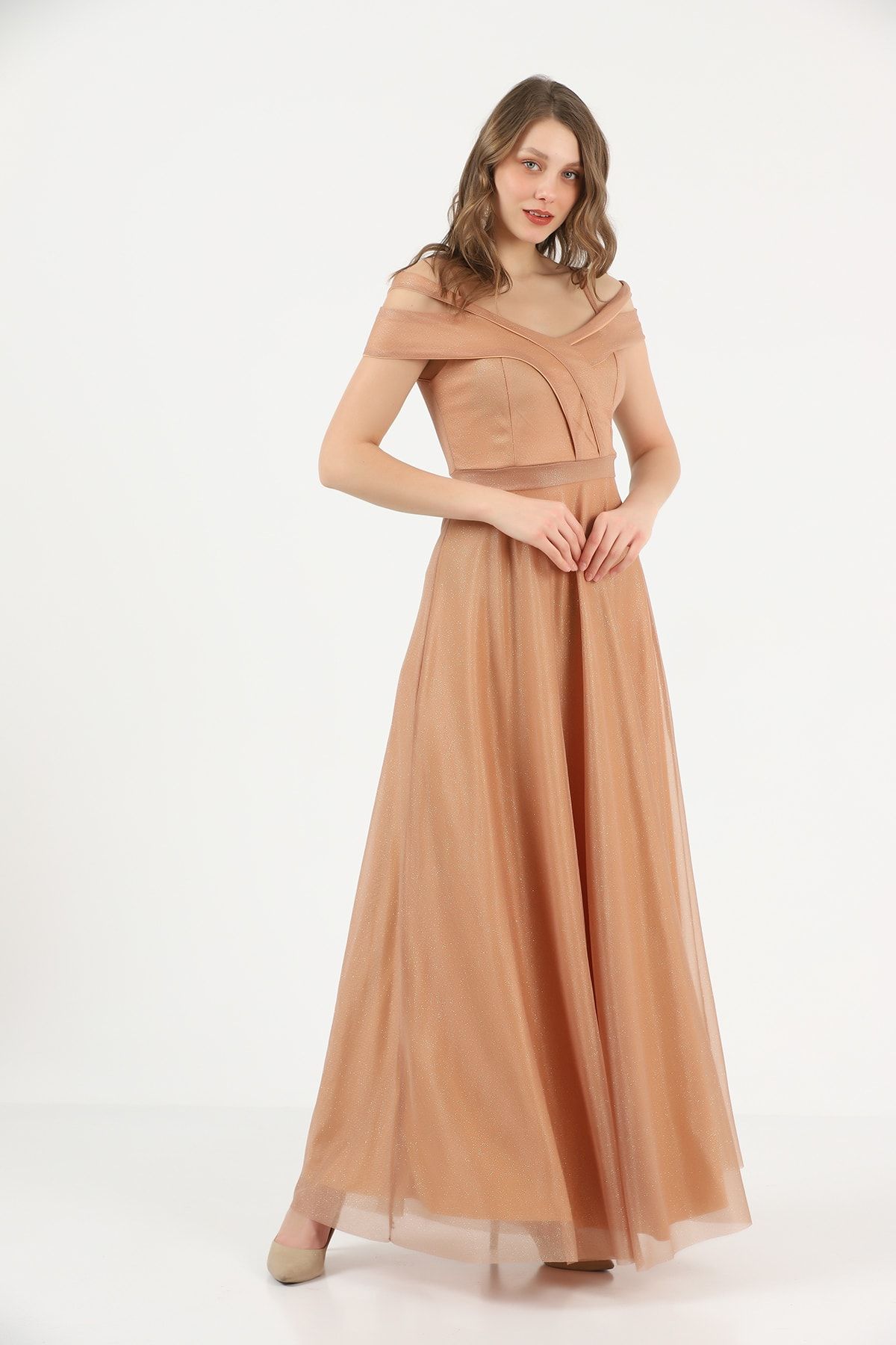 Ceylen Evening Prom Dress Beige Flared skirt Trendyol