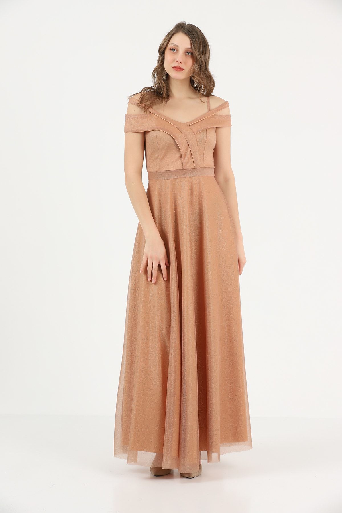 Ceylen Evening Prom Dress Beige Flared skirt Trendyol