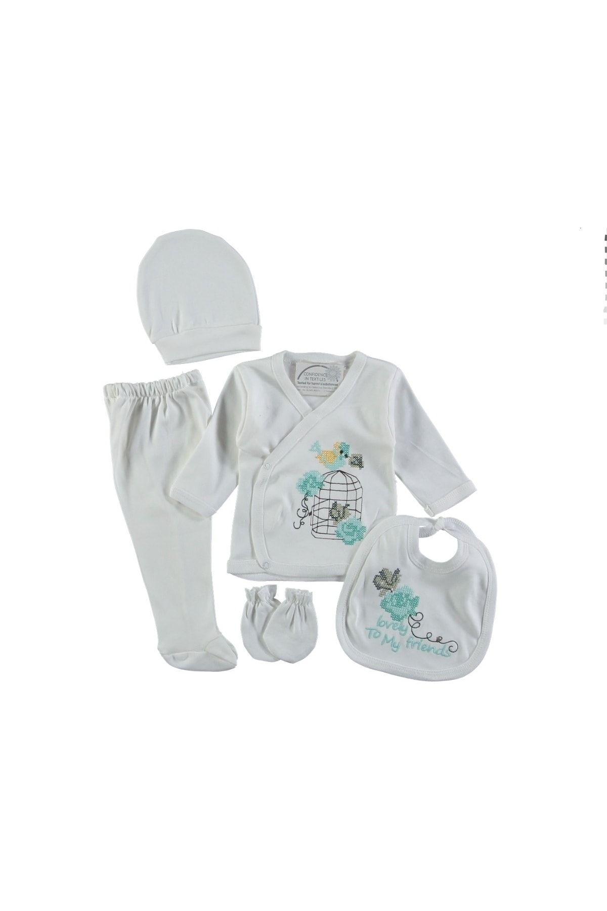 MİSİMOSİ BABY Kanaviçe Işlemeli 5'li Zıbın Set