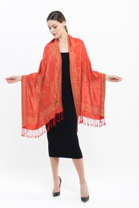 Kadın Kırmızı Paşmina Yünü 70x180 Cm Polyester Içermez Şal K&B_PASH