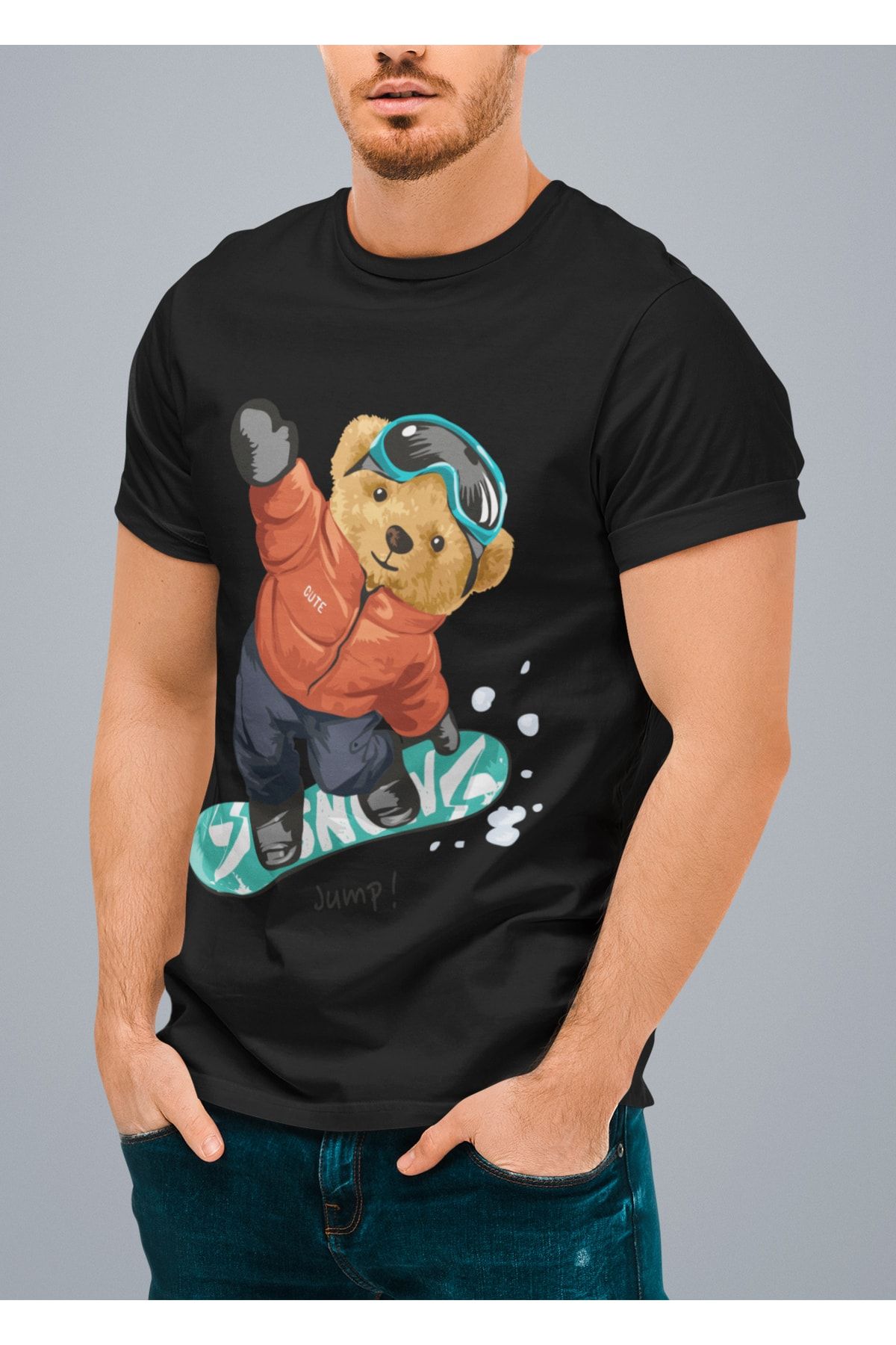 creaTshirt Crea tshirt bear Snowbord Printed White Men s Crew Neck T shirt