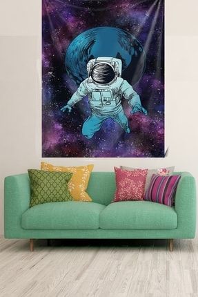 Uzaydaki Astronot Uzay Desen Leke Tutmaz Kadife Dokulu Kumaş Duvar Örtüsü Duvar Halısı Tapestry TYC00408494433