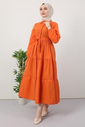 Standart Yaka Düğmeli Elbise Orange 2749850
