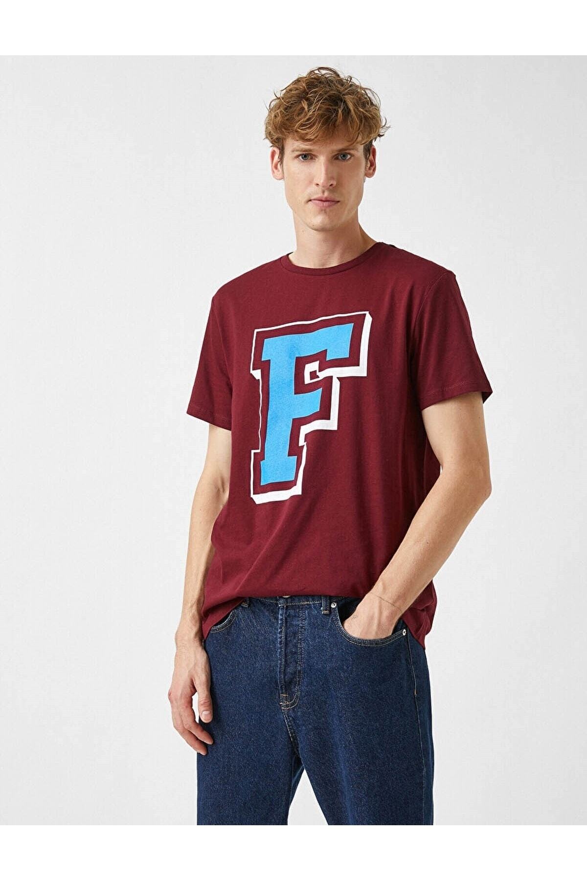 تیشرت مردانه بورگوندی کوتون | 2YAM11035CK اورجینال - تصویر 2