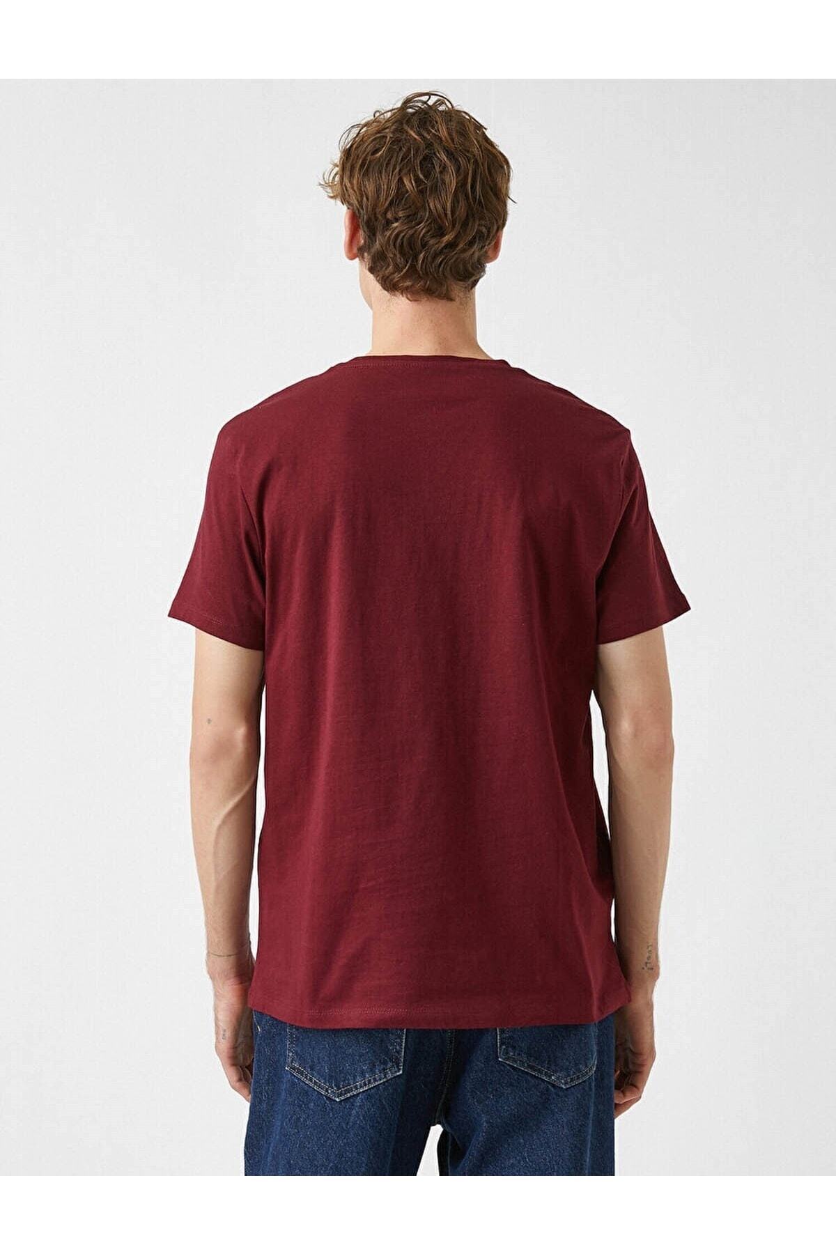 تیشرت مردانه بورگوندی کوتون | 2YAM11035CK اورجینال - تصویر 4