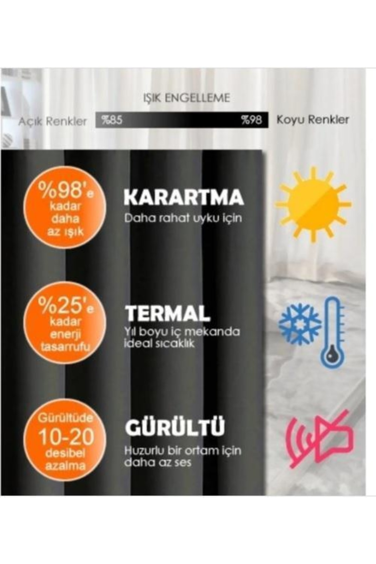 ALTINPAMUK Lüx Blackout Işık Geçirmez Antrasitt Karartma Perde Pilesiz Enxboy Seçenek fotoğrafı 3 (önizleme)