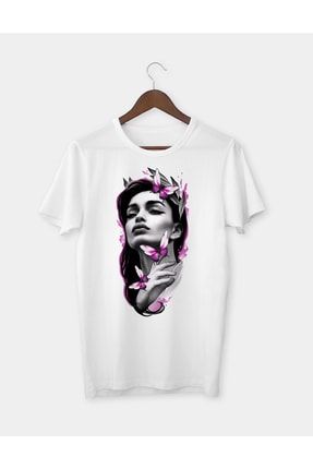 Kelebekli Kadın Baskılı T-shirt Tişört GKBB03323