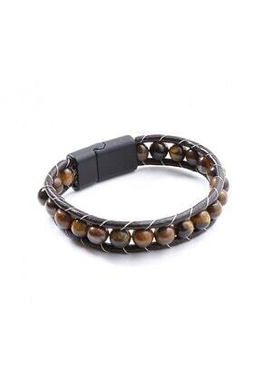 Genel Markalar Kaplan Gözü Doğaltaşlı Deri Bileklik