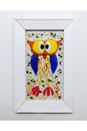 Dekoratif Çocuk Odası Tablo Cam Sanatı Çerçeveli 22x34 Cm Özel Sanatsal Çalışma Baykuş dekorbaykuş001