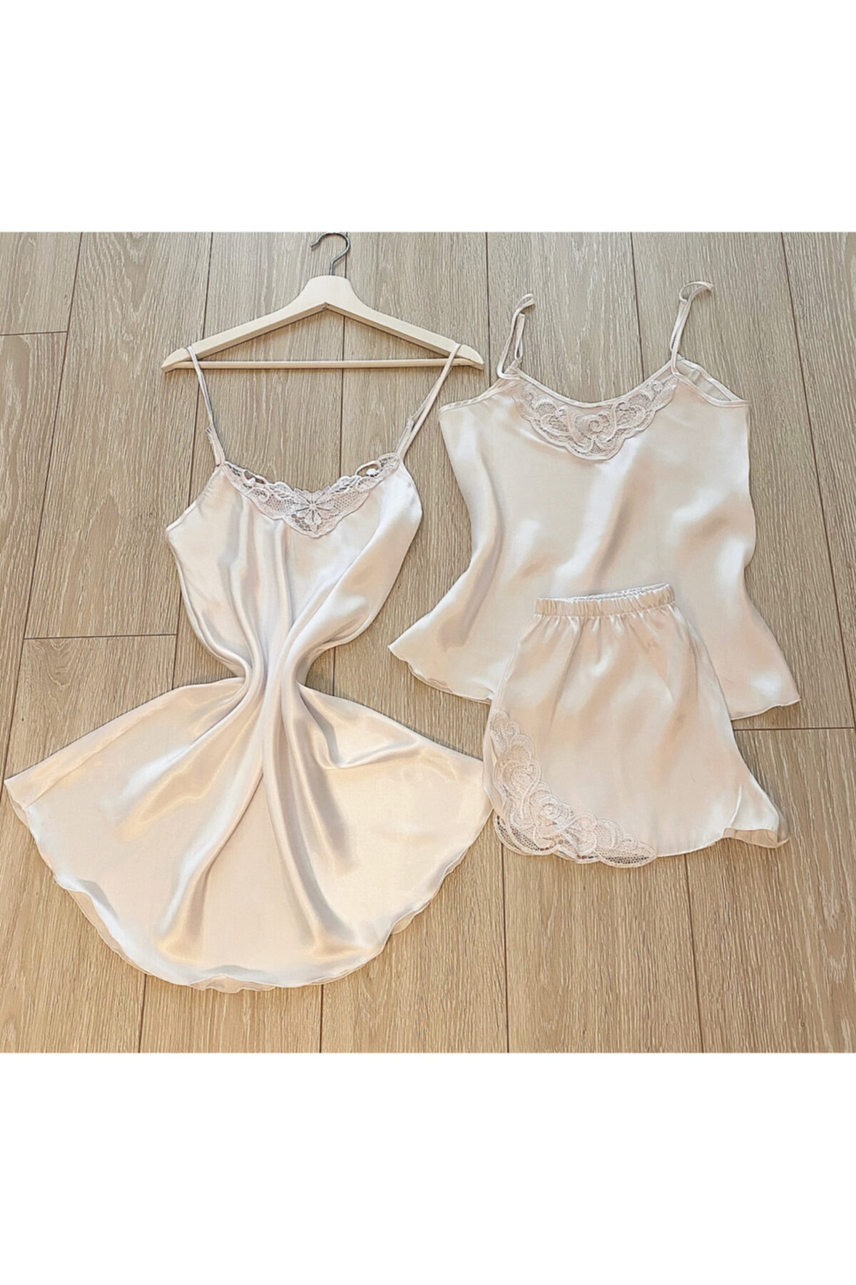 lilyum butik Kadın Beyaz Çeyiz Seti Gecelik