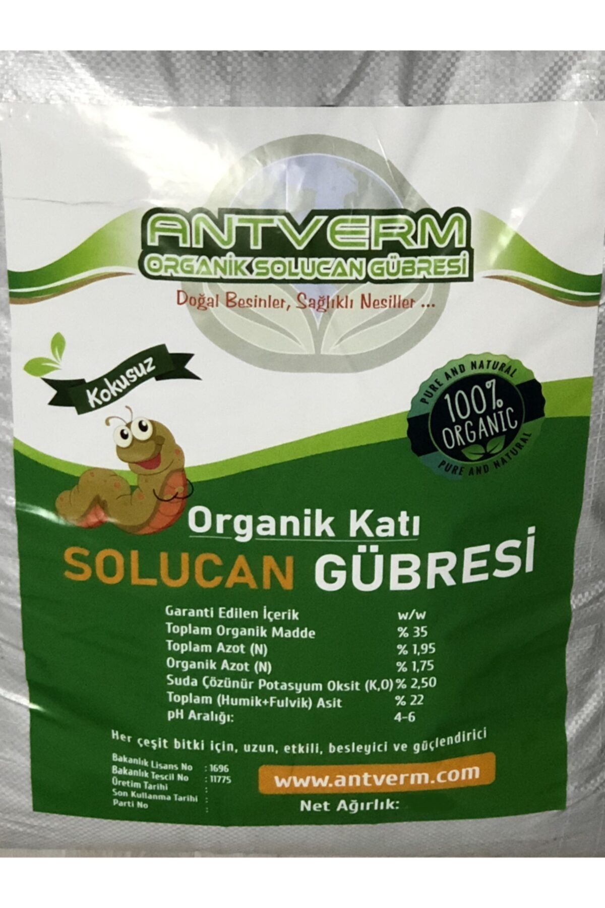Kırmızı Amerikan Kaliforniya Solucanından Doğal Üretilen Ekolojik Gübre 15 Kilo