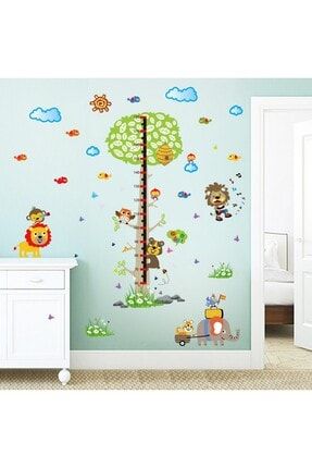 Renkli Hayvanlar Ve Ağaç Boy Ölçer Bebek Odası Duvar Süsü Duvar Sticker MK-328