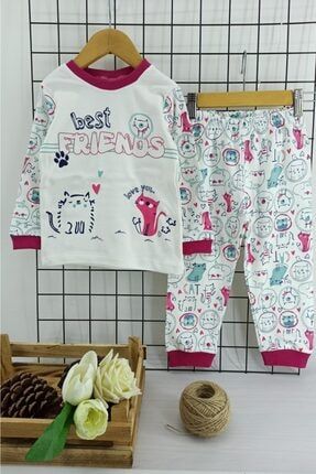 Kız Çocuk Fuşya Best Friends Desenli Pijama Takımı ALİ-2881629-40503