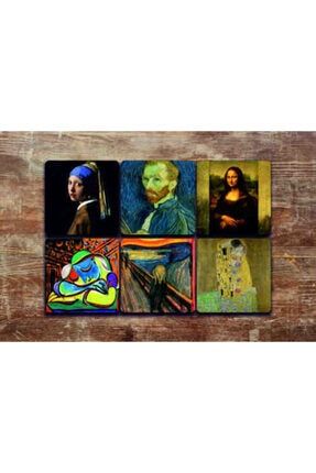 Ünlü Tablolar Bardak Altlığı Seti Van Gogh Yıldızlı Gece Çığlık Mona Lisa Da Vinci zba0054