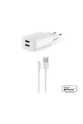 Quantum Duo Apple Mfi Lisanslı Seyahat Şarj Aleti 1a+2.4a + Lightning Kablo 2SCM06