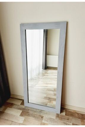 Masif Ahşap Dikdörtgen Gri Dekoratif Duvar Salon Ofis Boy Aynası 100x40 Cm DFN-AYDK-033