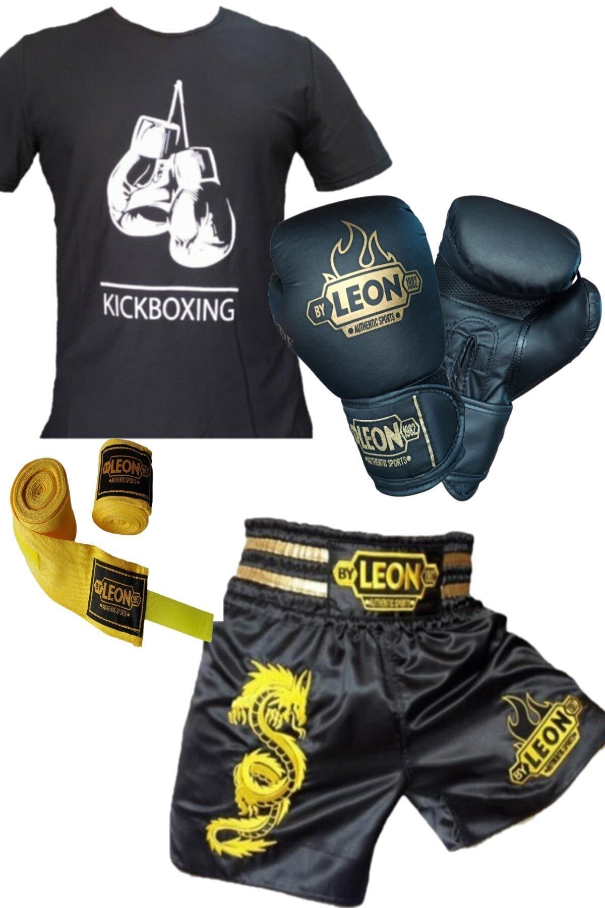 تجهیزات بوکس مشکی Kickboxing ، Boxing Thai Glinden T Shirt شورت 3.5 متر مجموعه باند By Leon 1982